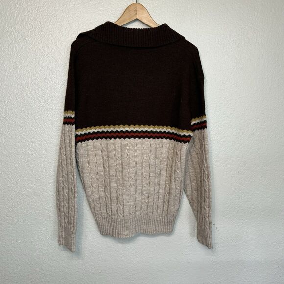 Vintage Sweater Women L Jantzen Neutral Cable Knit Collared USA Made Retro 70s - Picture 3 of 8